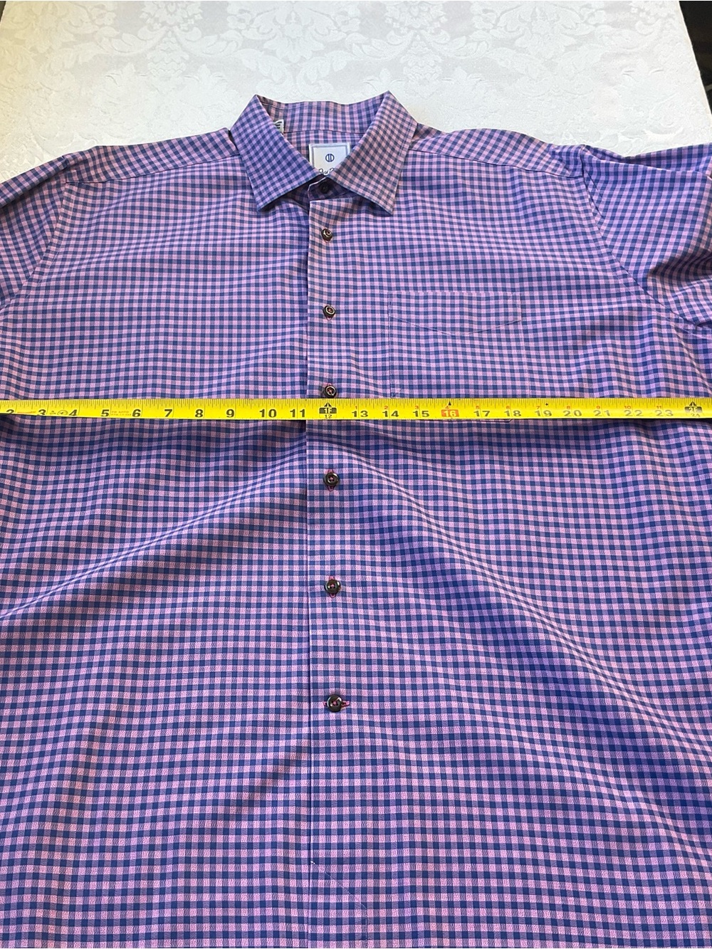 David Donahue Gingham Plaid Dress Shirt Mens Size XXL Pink Blue Cotton Luxury - Picture 4 of 9